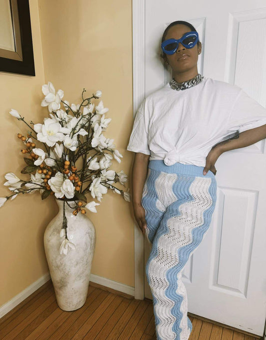 Blue & White Crochet Pants