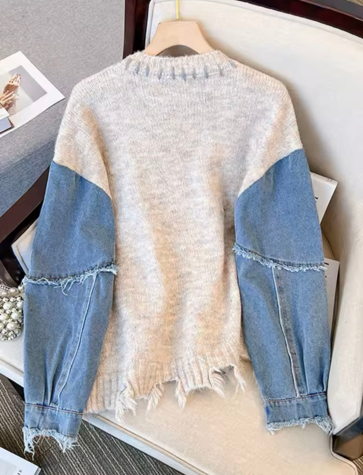 Gray Sweater w/ Jean Sleeves