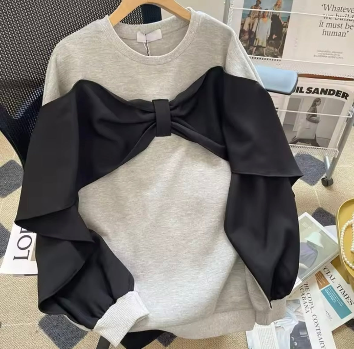 Gray Sweatshirt Black Bow