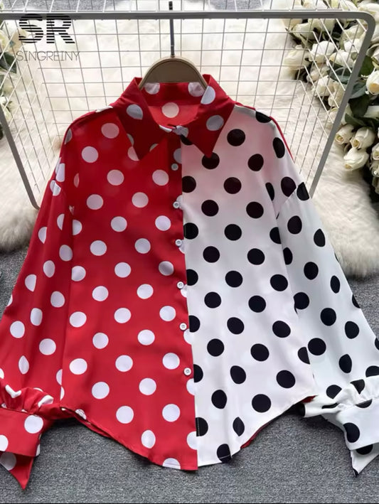 RED WHITE & BLACK POLKA DOT BLOUSE