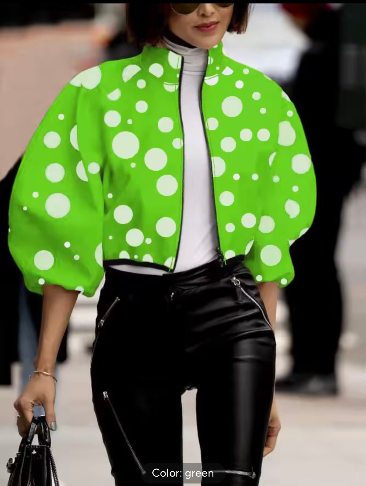 GREEN & WHITE POLKA DOTS JACKET